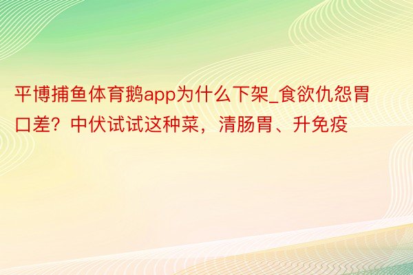 平博捕鱼体育鹅app为什么下架_食欲仇怨胃口差？中伏试试这种菜，清肠胃、升免疫