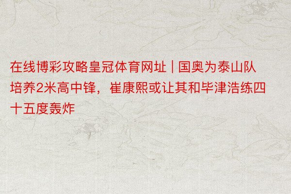 在线博彩攻略皇冠体育网址 | 国奥为泰山队培养2米高中锋,崔康熙或让其和毕津浩练四十五度轰炸
