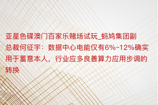 亚星色碟澳门百家乐赌场试玩_蚂鸠集团副总裁何征宇：数据中心电能仅有6%~12%确实用于蓄意本人，行业应多良善算力应用步调的转换