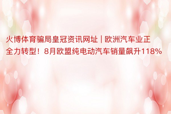 火博体育骗局皇冠资讯网址 | 欧洲汽车业正全力转型！8月欧盟纯电动汽车销量飙升118%